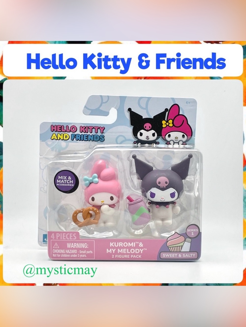 New HELLO KITTY & FRIENDS 2 Figure Set Sweet & Salty MY MELODY w KUROMI Doll Toy